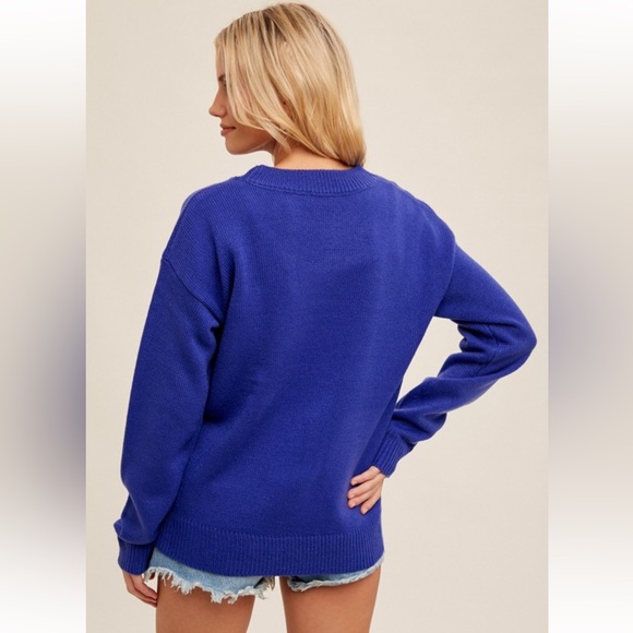 883. Hem & Thread Cobalt Blue Weekend Crew Neck Sweater Pullover New Item NWT - Picture 3 of 7